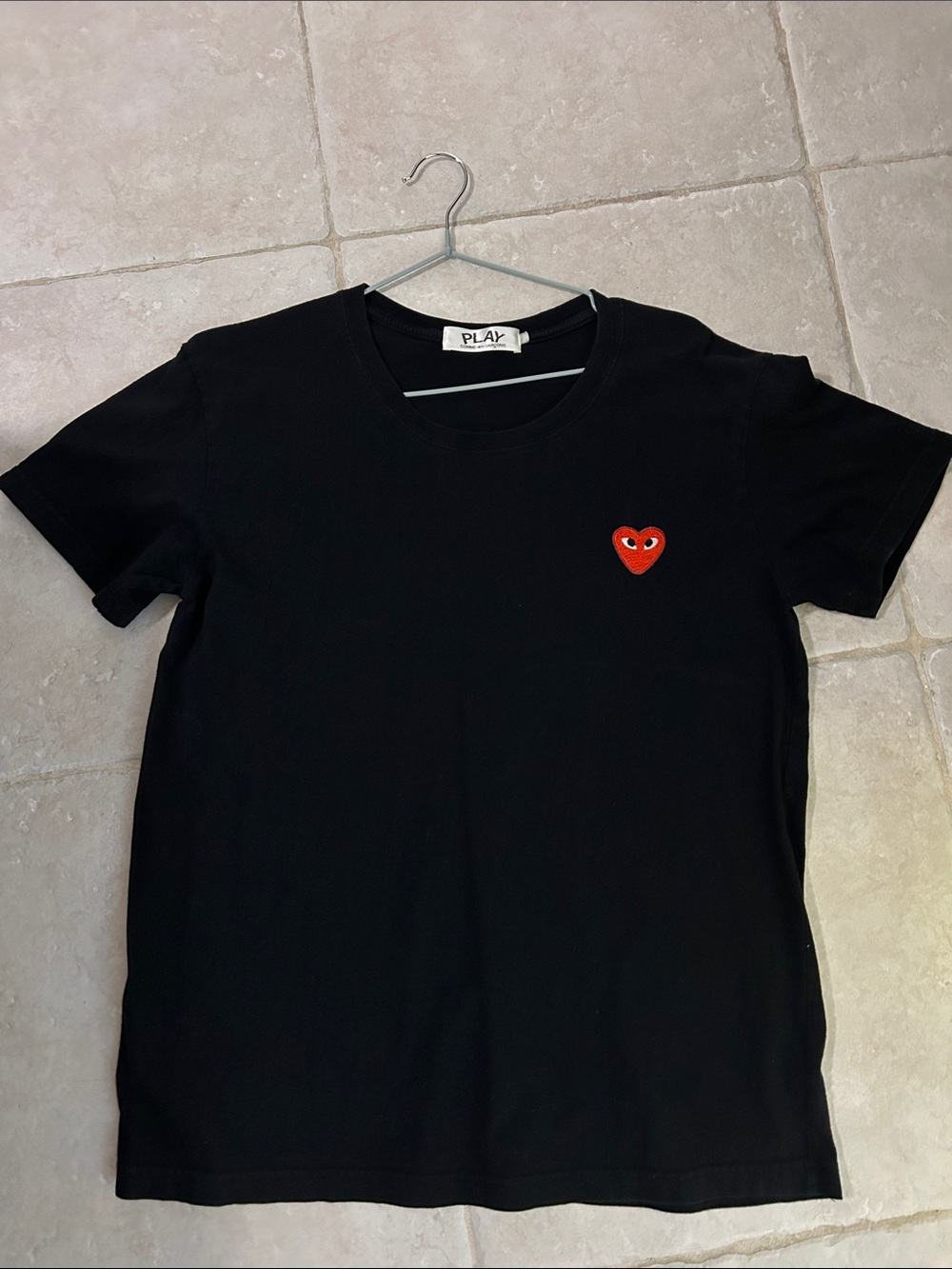 Comme des Garçons PLAY Black Short Sleeve Tee with Red Heart Patch